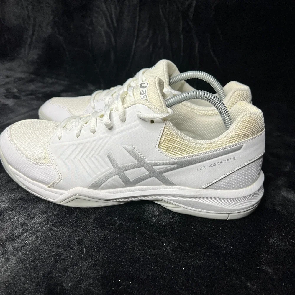 Asics Gel-Dedicate 5 E757Y Womens 10.5 Tennis Shoes White Silver Lace Up Sneaker